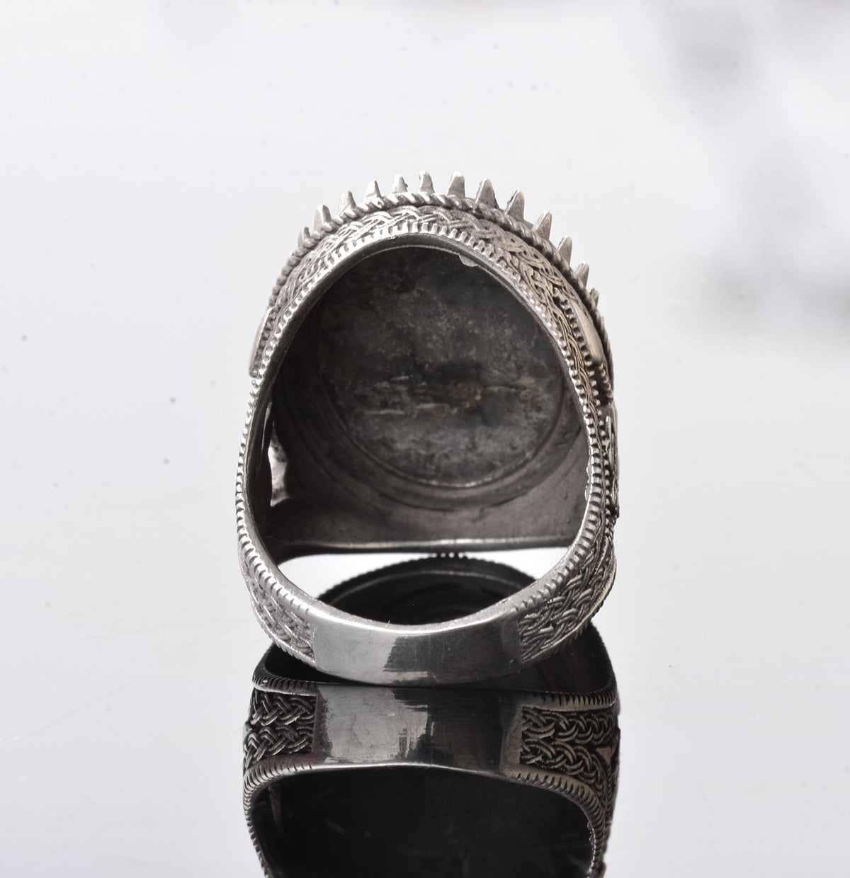 925 Sterling Silver Men's Ring with Natural Labradorite Stone - Detailed Ethnic Design - Handmade Silver Ring — 5