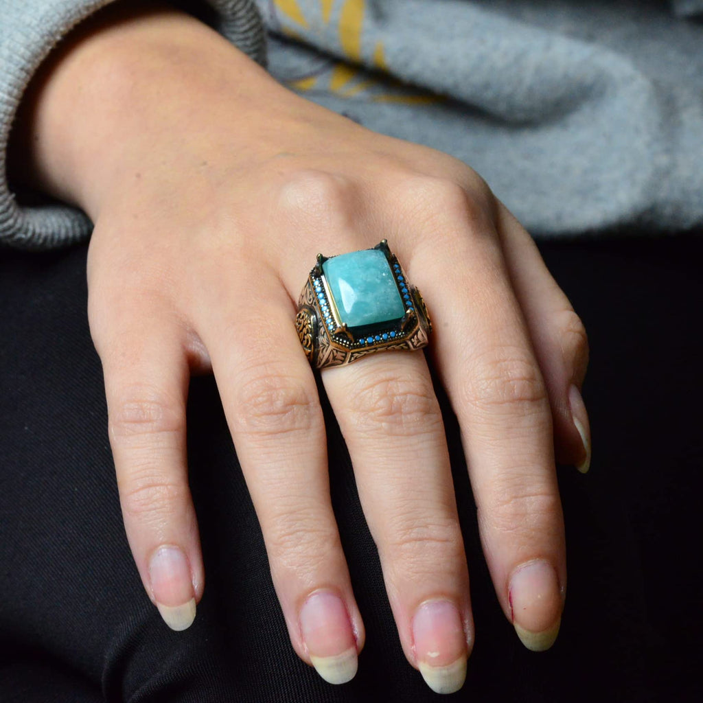 Natural Amazonite Stone Ring, 925 Sterling Silver Ring (Model-2) — 7