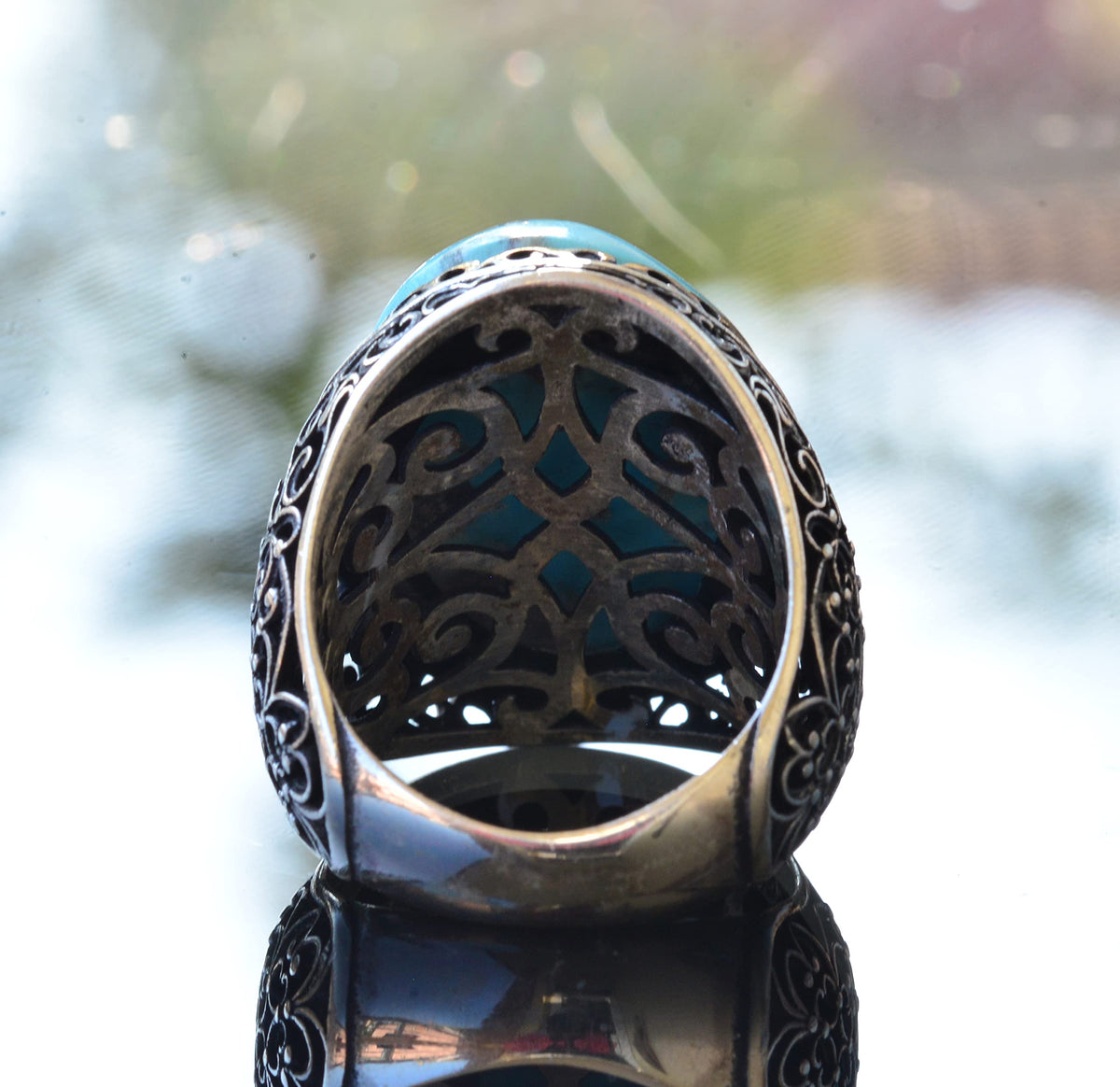 Natural Arizona Turquoise Stone Ring, 925 Sterling Silver Men's Ring (Model-4) — 8