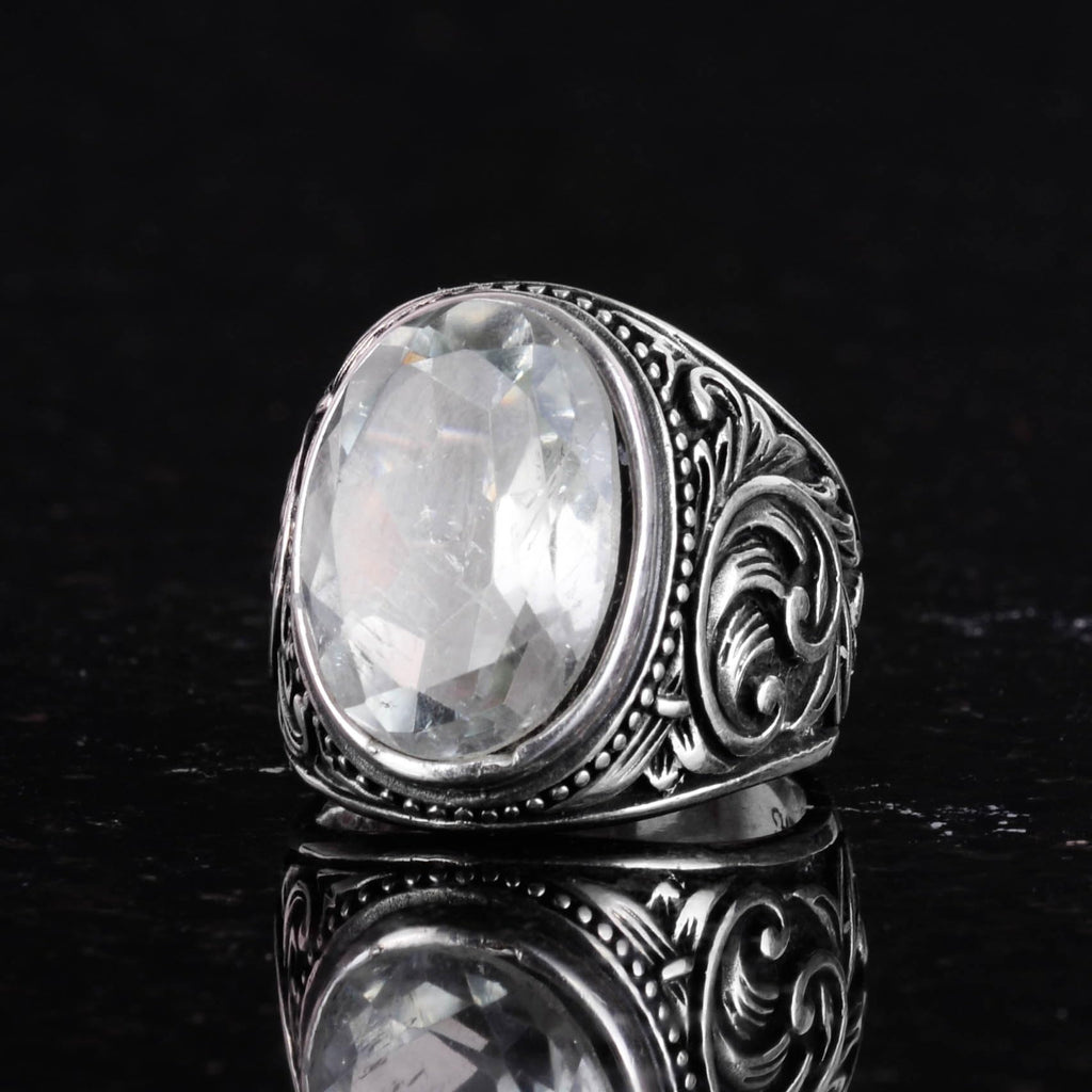 Handmade Green Amethyst Stone Ring - Spiritual 925 Sterling Silver Men's Ring - Intuition and Protection Design — 5
