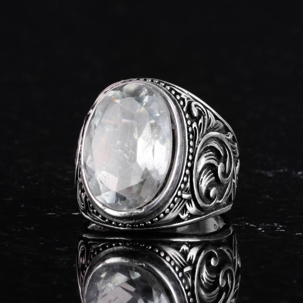 Handmade Green Amethyst Stone Ring - Spiritual 925 Sterling Silver Men's Ring - Intuition and Protection Design — 5
