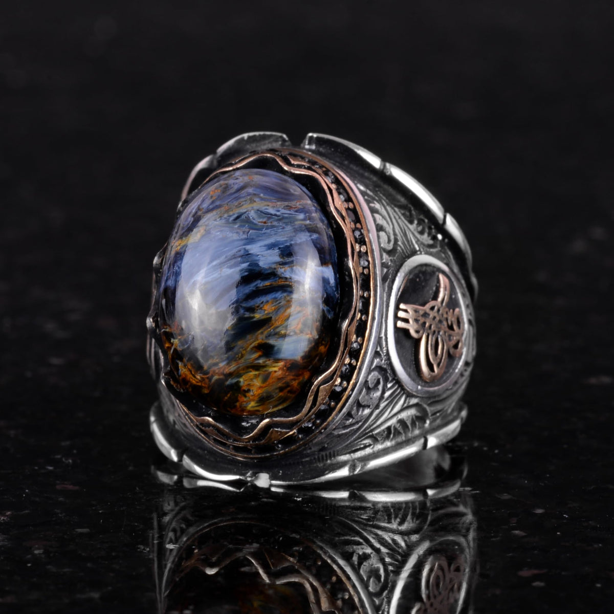 Natural Pietersite Stone Ring, 925 Sterling Silver Ring, Ottoman Tugra Silver Ring, Unique Ring — 5
