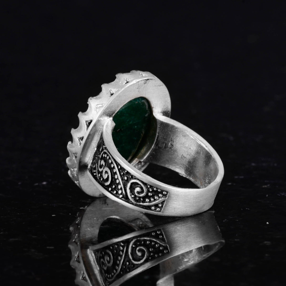 925 Sterling Silver Men's Ring, Natural Emerald Stone Ring — 6
