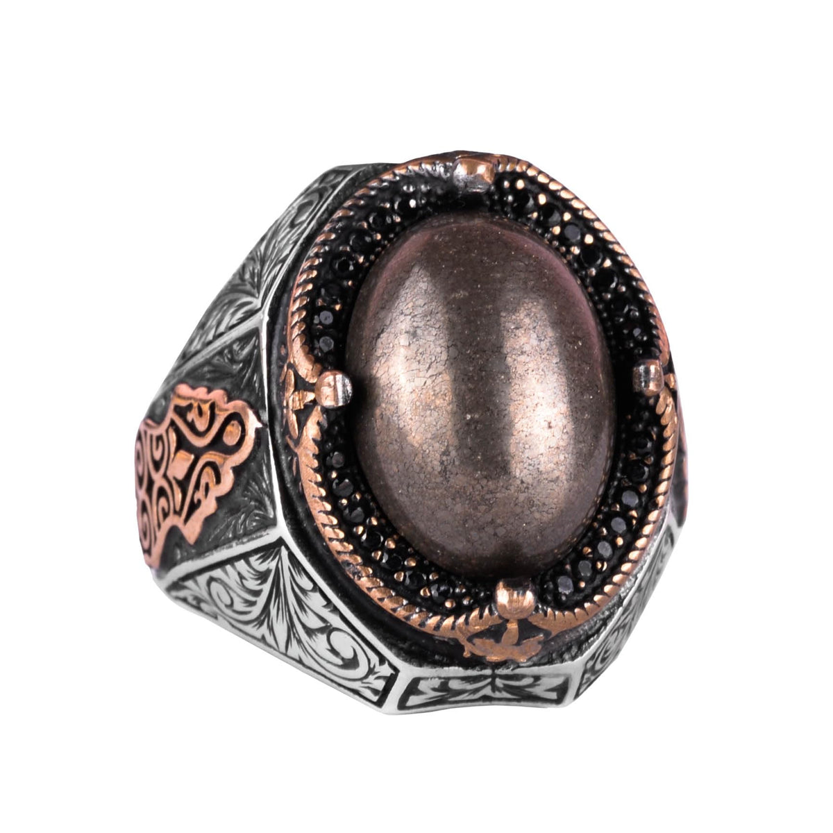 925 Sterling Silver Men's Ring - Handmade Pyrite Stone Ring, Abundance Manifestation Design
