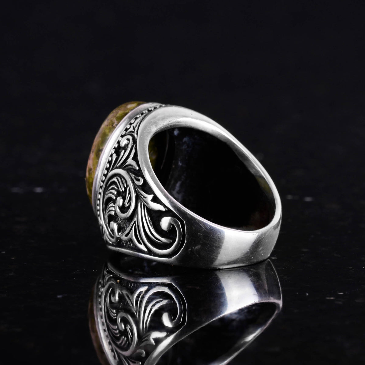 Unakite Stone Ring - 925 Sterling Silver Men's Ring — 7