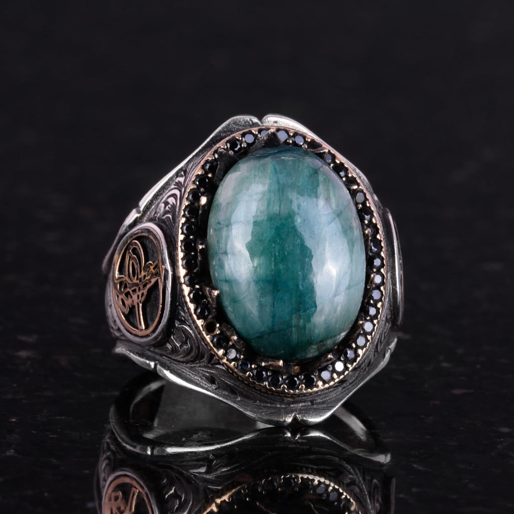 925 Sterling Silver Men's Ring - Handcrafted Elegance with Natural Stone — 2