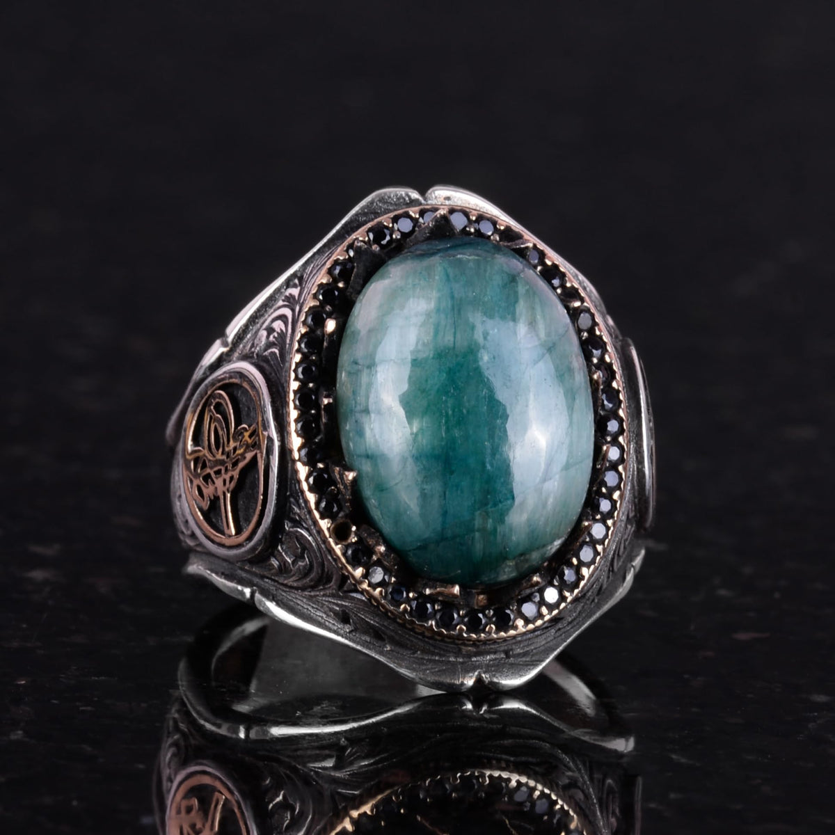 925 Sterling Silver Men's Ring - Handcrafted Elegance with Natural Stone — 2