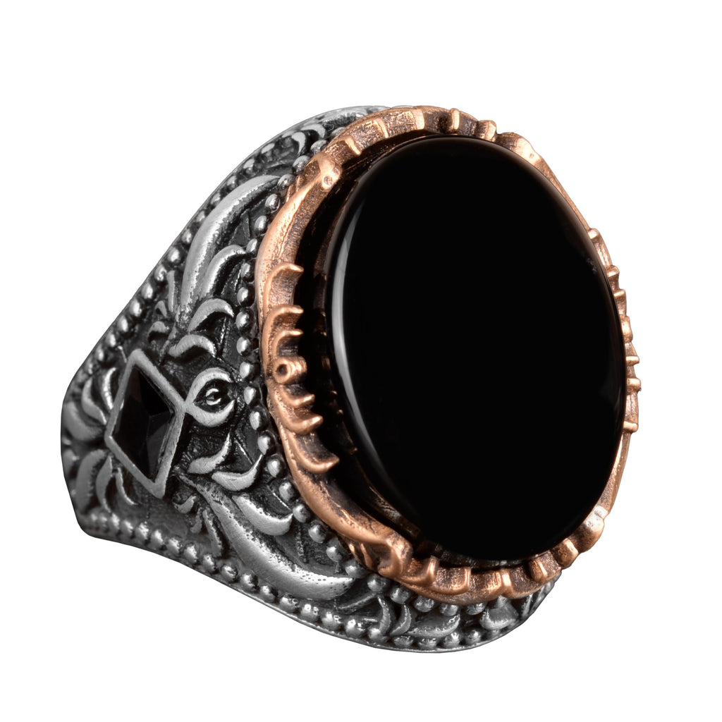 Natural Stone Men's Ring, 925 Sterling Silver Handcrafted Oval Ring