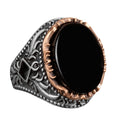 Natural Stone Men's Ring, 925 Sterling Silver Handcrafted Oval Ring