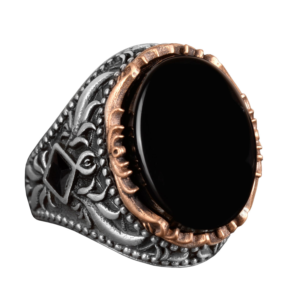 Natural Stone Men's Ring, 925 Sterling Silver Handcrafted Oval Ring