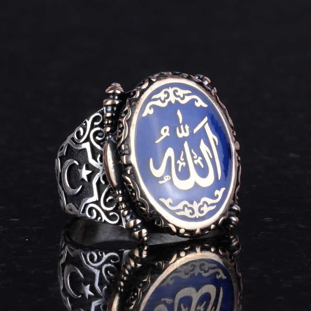 KAMBO Men's Handmade 925 Sterling Silver Islamic Ring, Vintage Muslim Statement Band, No Gemstone, Elegant, Durable Ster