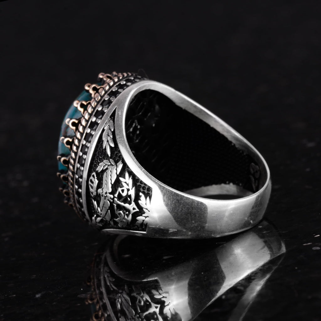 Natural Chrysocolla Stone Handmade Eagle Ring - 925 Sterling Silver — 7