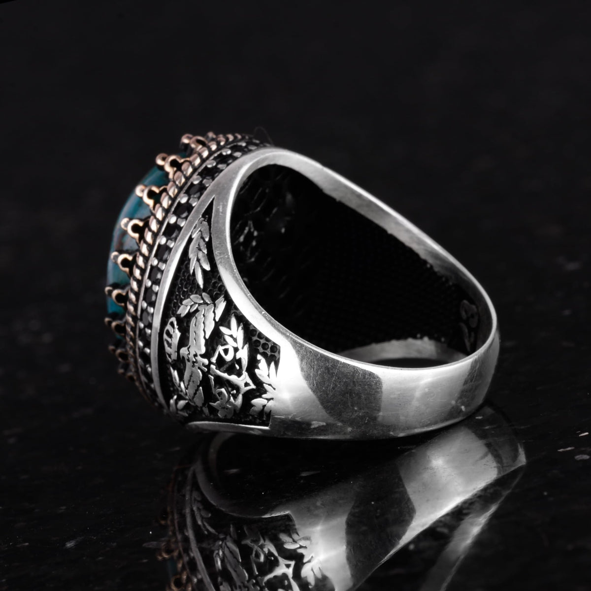 Natural Chrysocolla Stone Handmade Eagle Ring - 925 Sterling Silver — 7