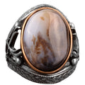 Natural Stone Men's Ring - Sword Ring, 925 Sterling Silver (Yemen Agate)