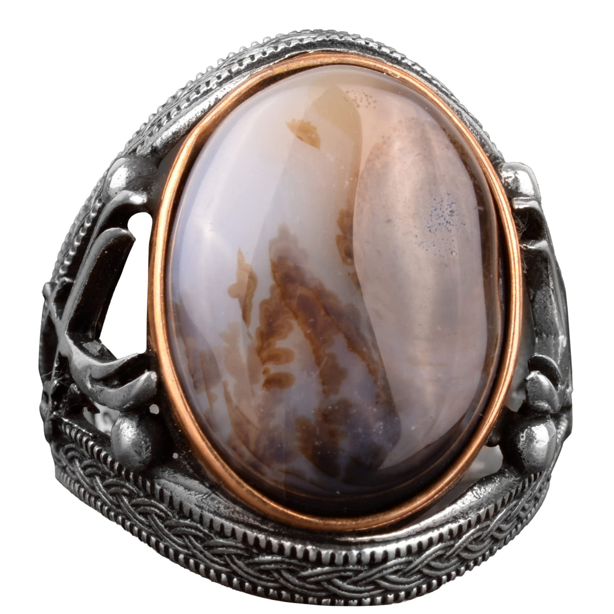 Natural Stone Men's Ring - Sword Ring, 925 Sterling Silver (Yemen Agate)