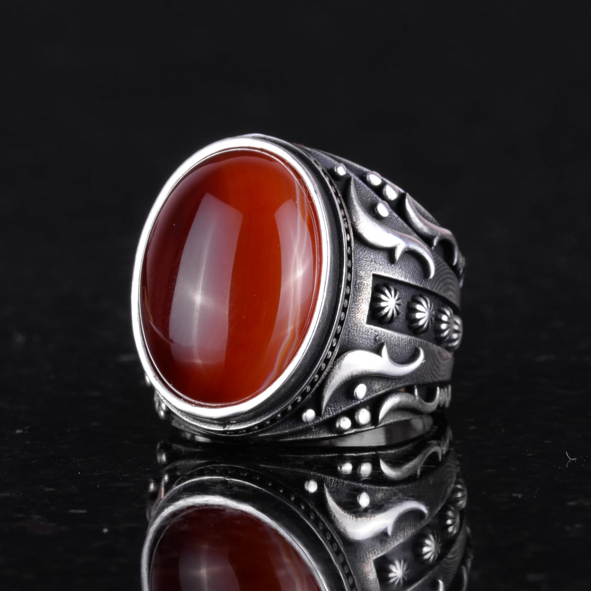 Handmade Natural Red Agate Stone Ring, 925 Sterling Silver — 6