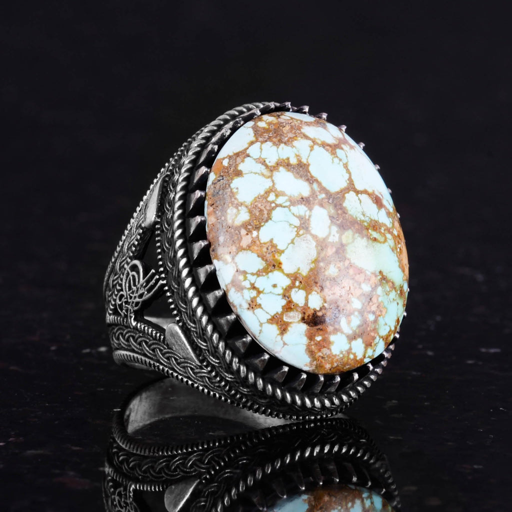 Natural Arizona Turquoise Stone Ring, Ottoman Ring, 925 Sterling Silver — 5