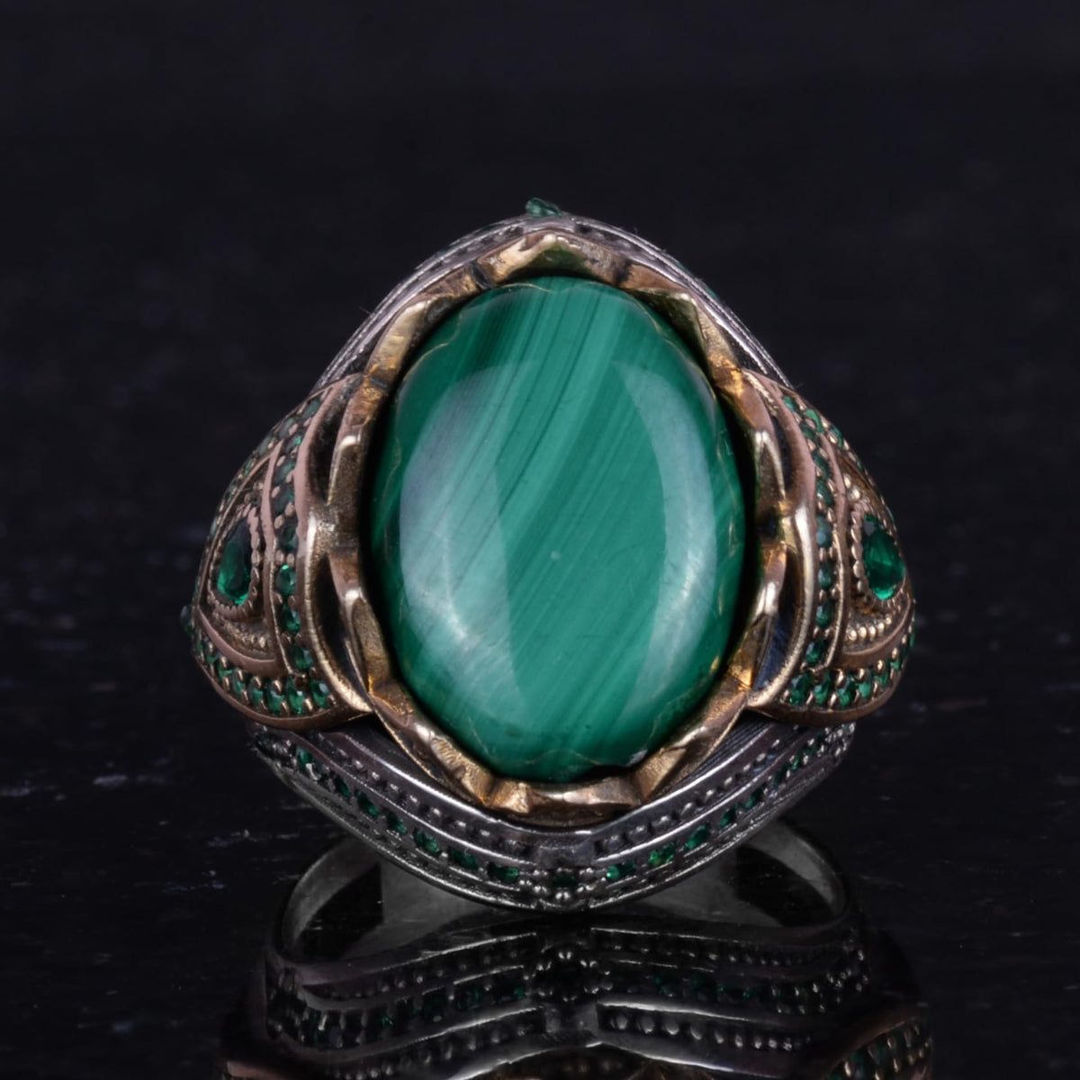 Natural Stone Handmade Ring - 925 Sterling Silver (Malachite) — 4