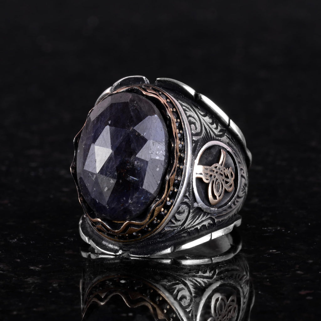 Natural Stone Blue Sapphire Ring, 925 Sterling Silver Ring, Ottoman Silver Ring, Unique Ring — 4