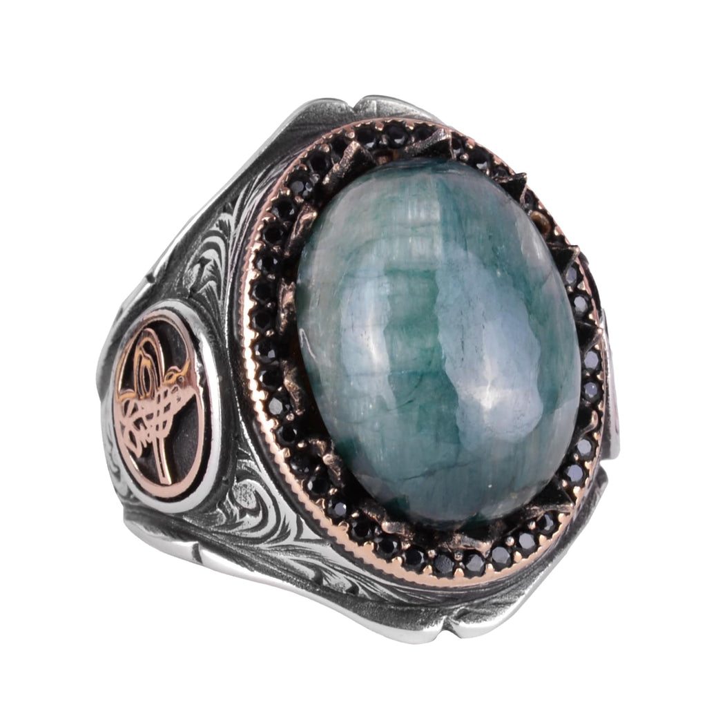 925 Sterling Silver Men's Ring - Handcrafted Elegance with Natural Stone