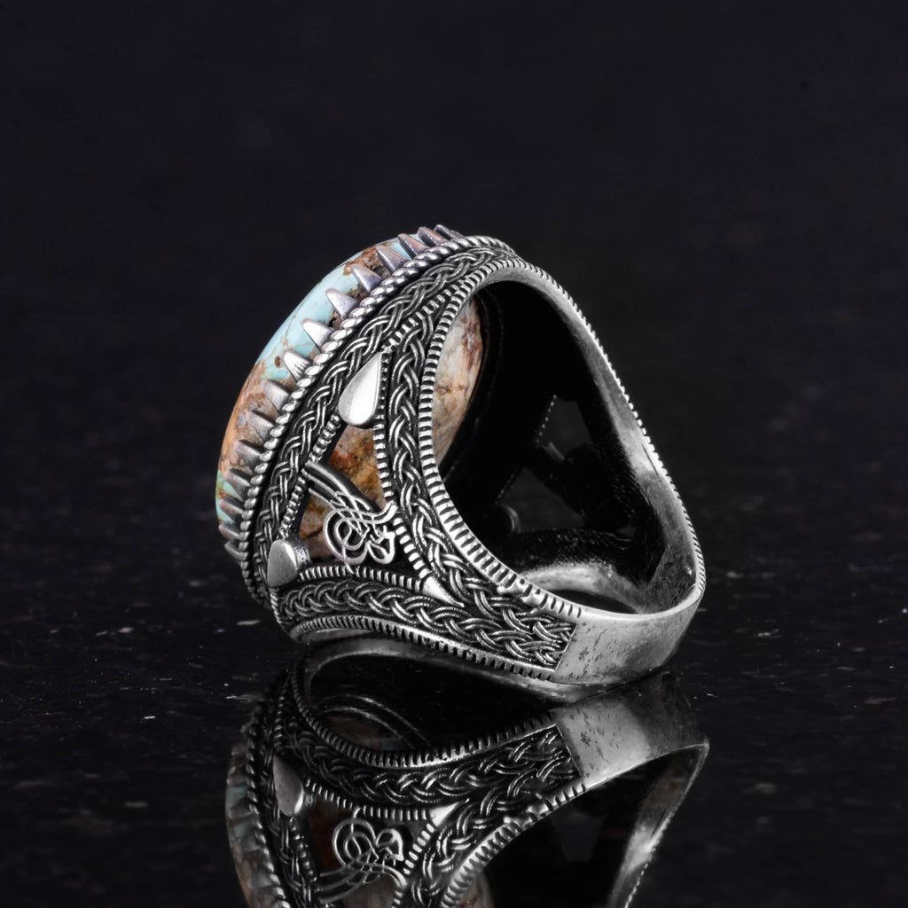 Natural Arizona Turquoise Stone Ring, Ottoman Ring, 925 Sterling Silver — 7