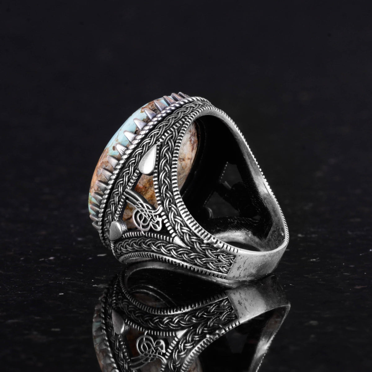Natural Arizona Turquoise Stone Ring, Ottoman Ring, 925 Sterling Silver — 7