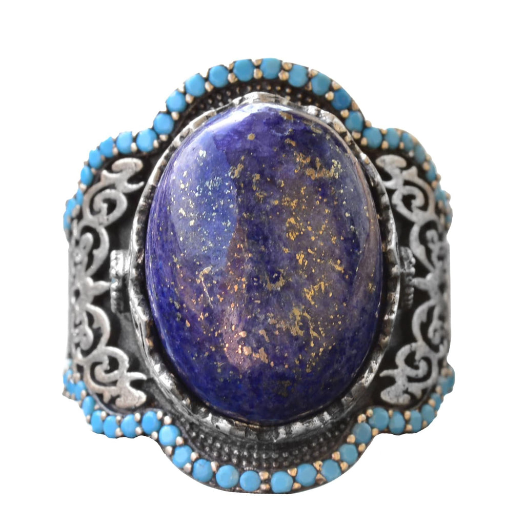 Handcrafted 925 Sterling Silver Men's Ring - Natural Lapis Lazuli Stone