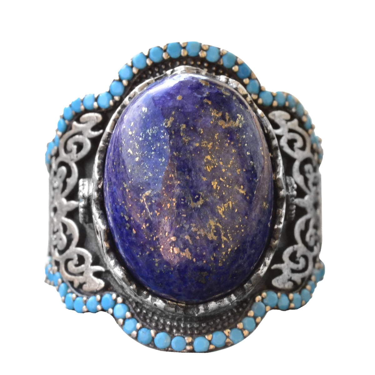 Handcrafted 925 Sterling Silver Men's Ring - Natural Lapis Lazuli Stone