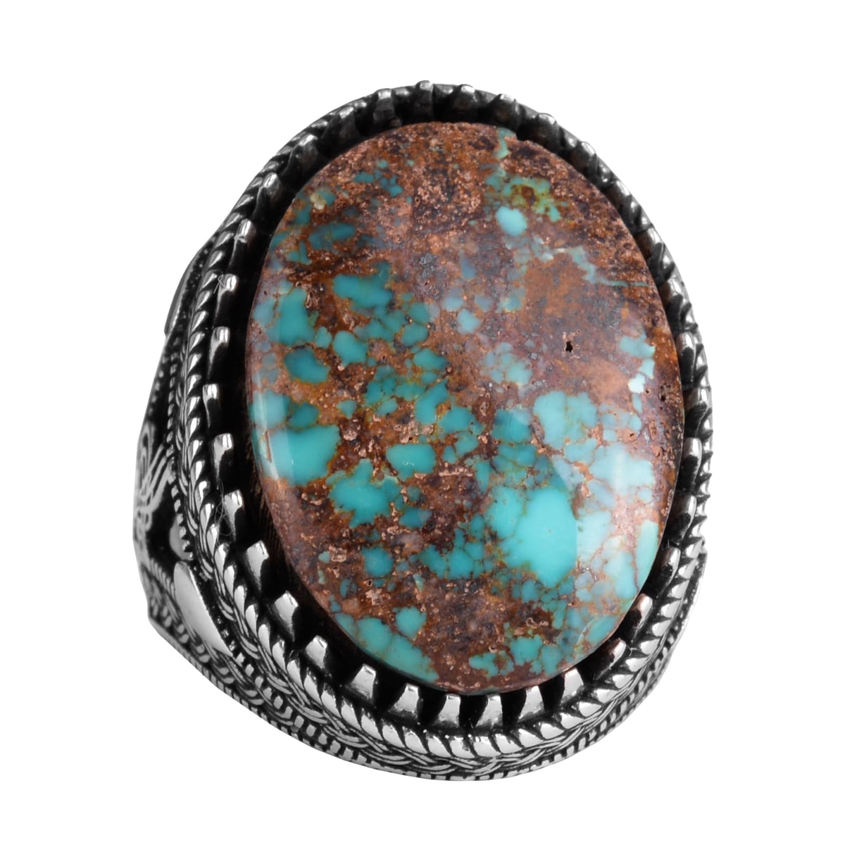 KAMBO Ottoman Tugra Design Natural Turquoise Stone Ring - 925 Sterling Silver Handmade Men's Ring (Style-2)