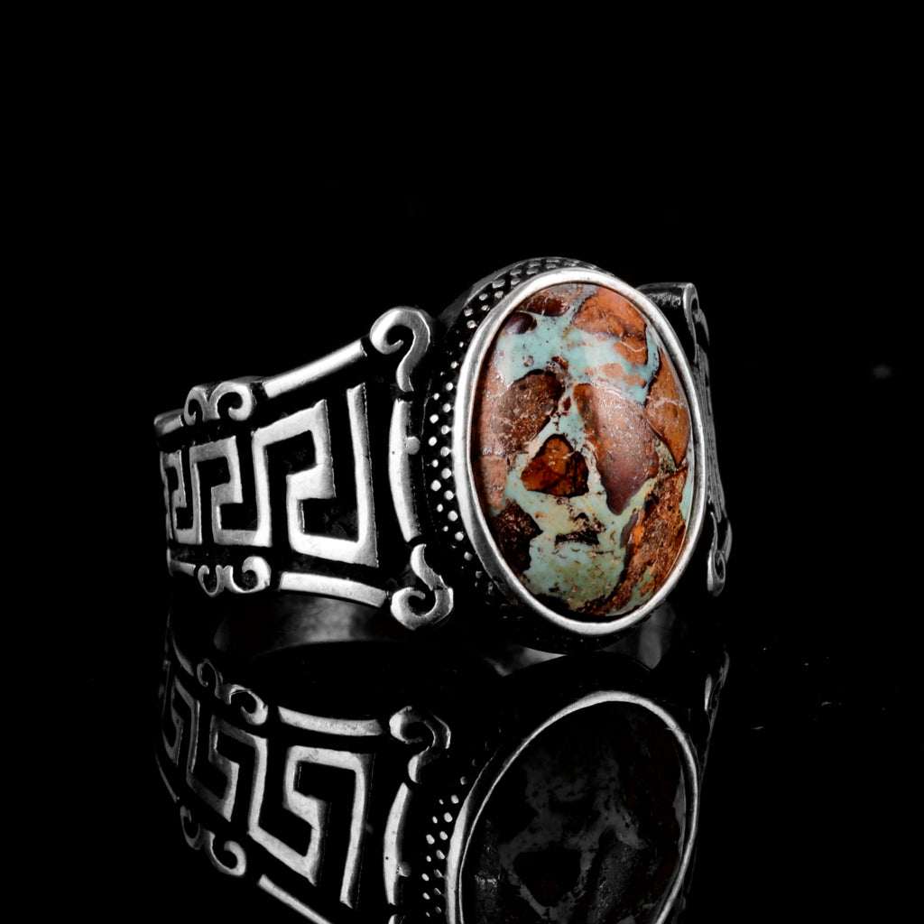 Natural Arizona Turquoise Stone Ring, 925 Sterling Silver Men's Ring (Model-7) — 4