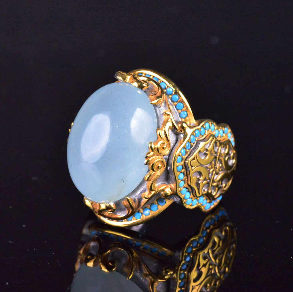 Natural Aquamarine Gold Plated Ring - 925 Sterling Silver Handmade Men's Jewelry — 3