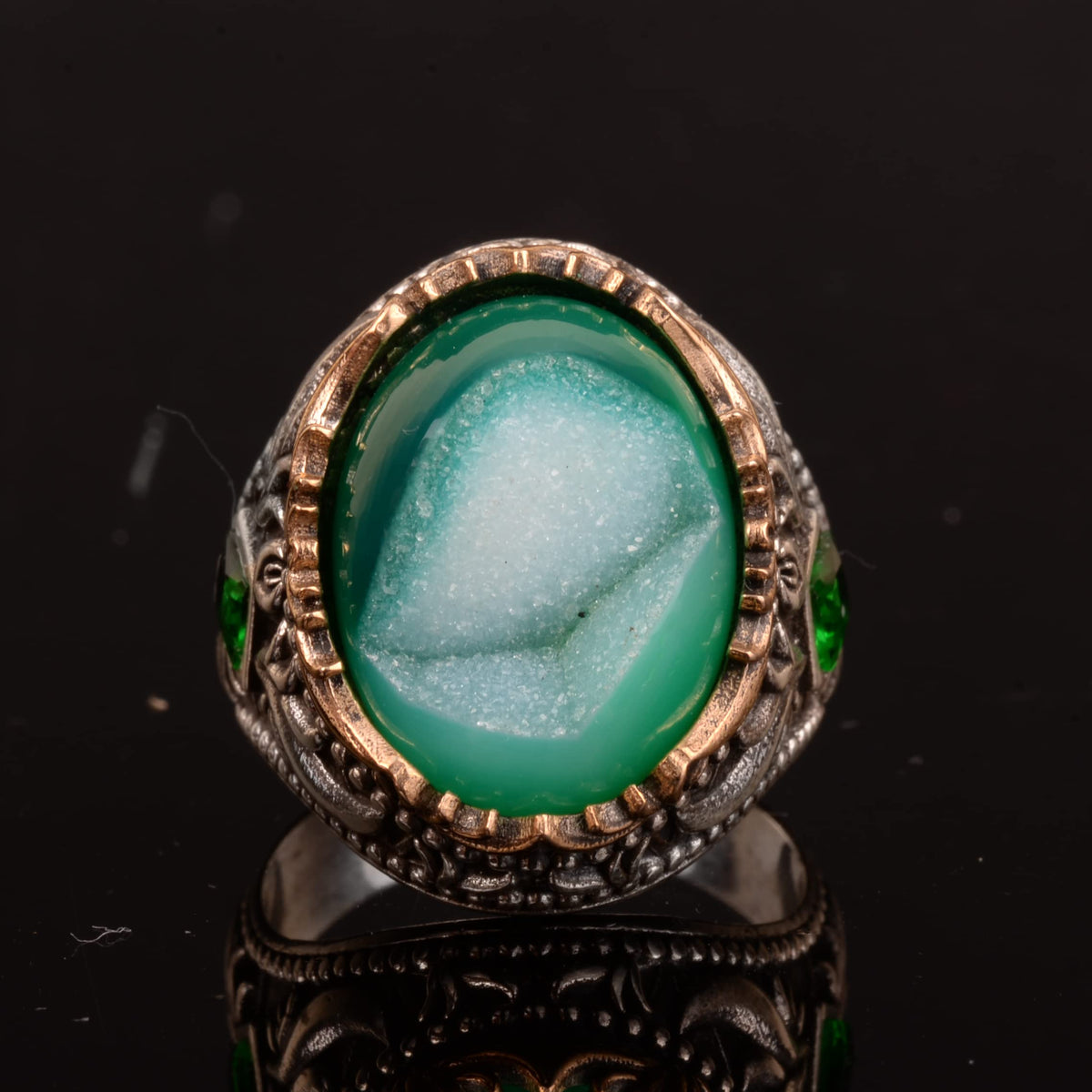 Vintage Men's 925 Sterling Silver Ring, Natural Druzy Quartz Stone — 5
