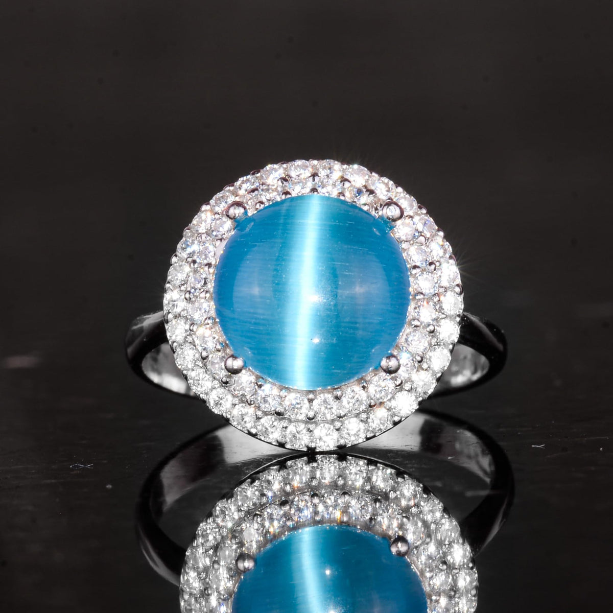 KAMBO Cat's Eye Silver Ring - Women's Silver Ring (Blue Cat's Eye) — 4