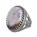 KAMBO Natural Yemen Agate Stone Men's Ring – 925 Sterling Silver Large Statement Ring – Handmade Ottoman Tugra Design Jewelry (Style-6)