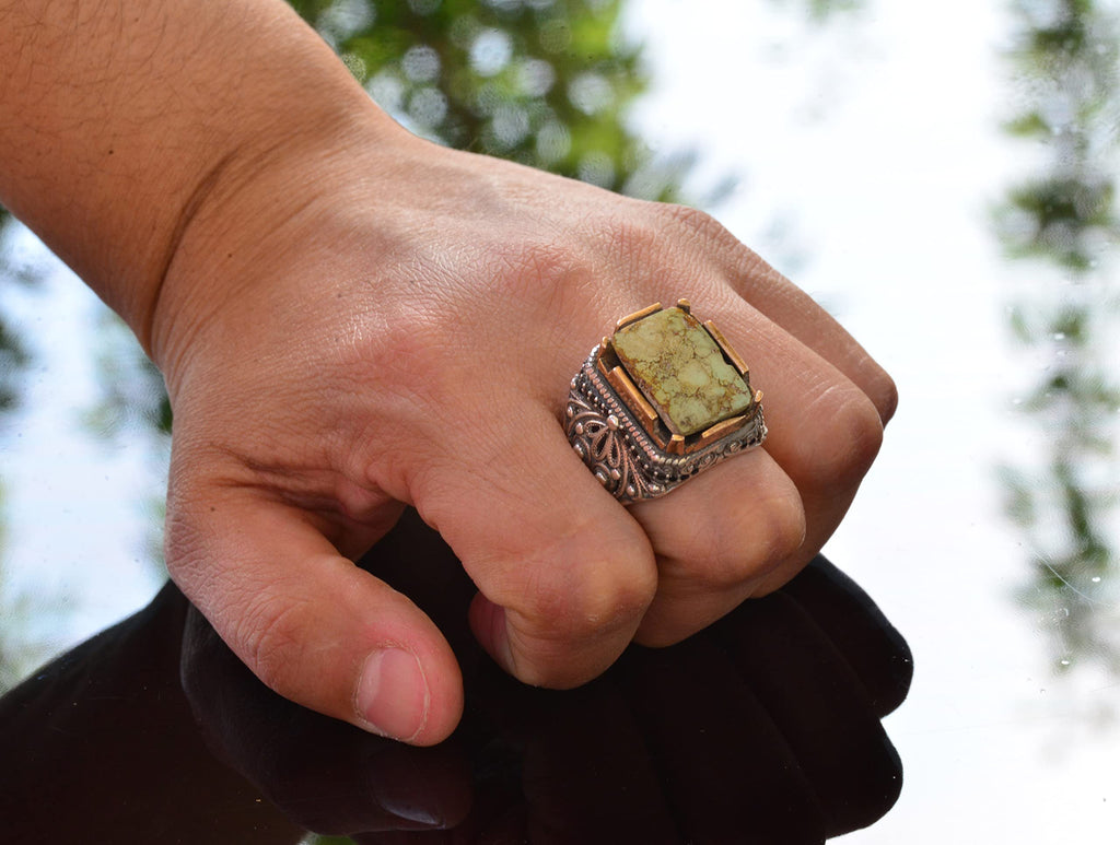 Natural Green Turquoise Stone Ring — 7