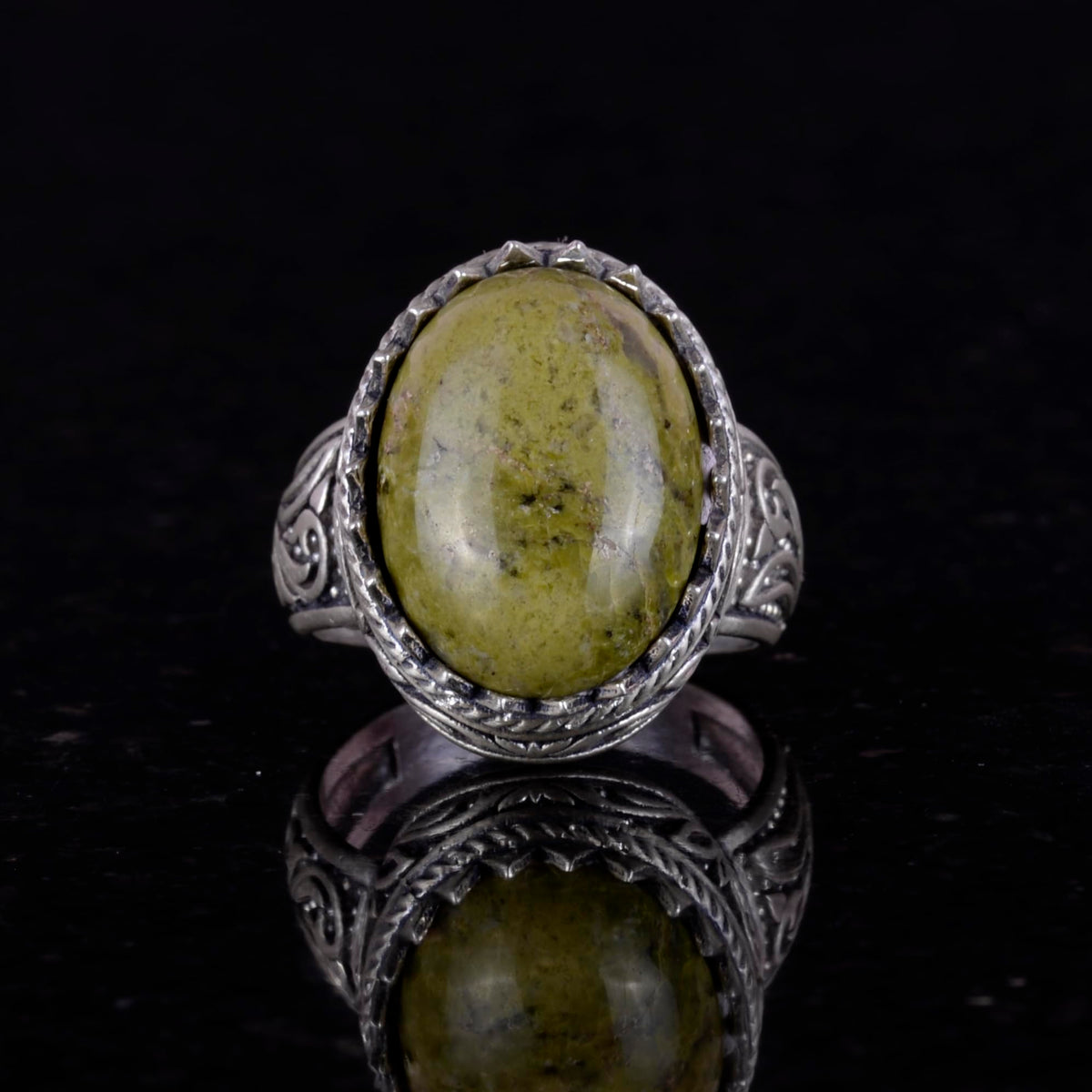 Handmade Unakite Stone Ring - 925 Sterling Silver Men's Ring — 2
