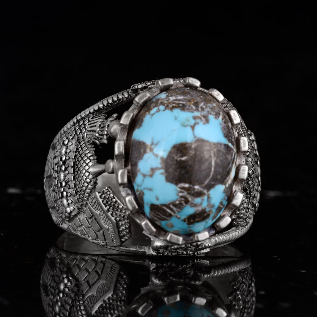 Natural Arizona Turquoise Stone Ring, 925 Sterling Silver Ring (Model-3) — 6