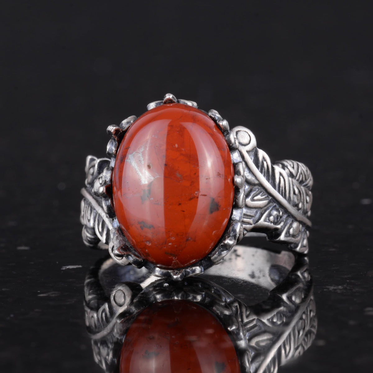 Silver Women's Ring with Natural Red Bloodstone — 6