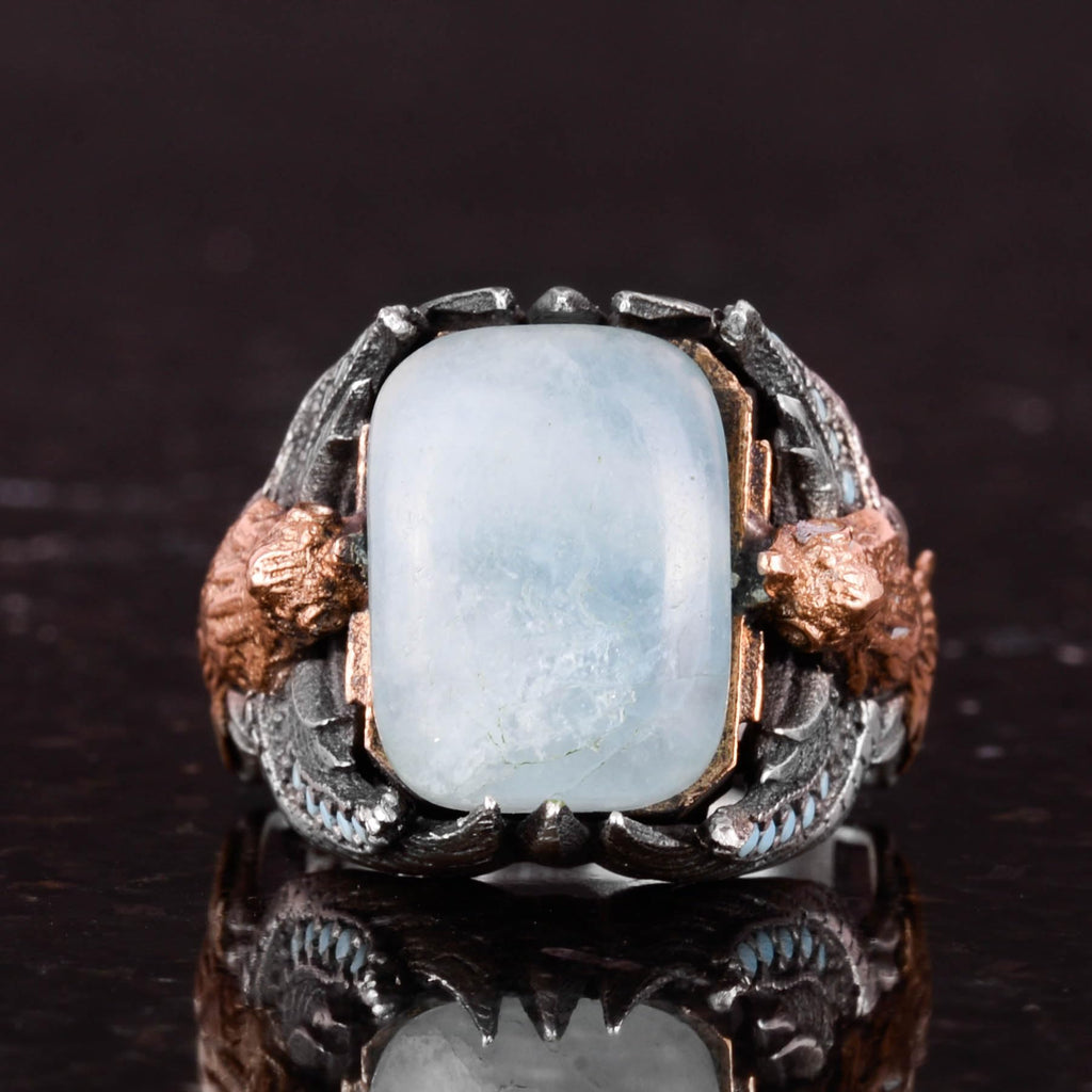 Natural Cabochon Aquamarine Stone Ring - Handmade 925 Sterling Silver - Symbol of Peace, Protection, and Courage — 5