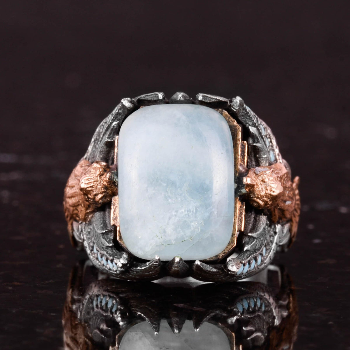 Natural Cabochon Aquamarine Stone Ring - Handmade 925 Sterling Silver - Symbol of Peace, Protection, and Courage — 5