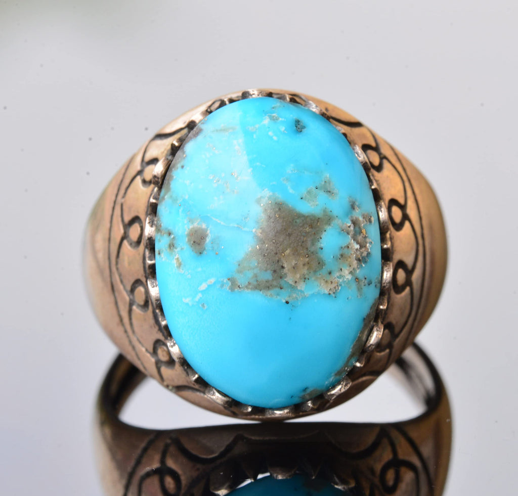 KAMBO Natural Arizona Turquoise Gemstone Minimalist Men's Ring - Silver — 5