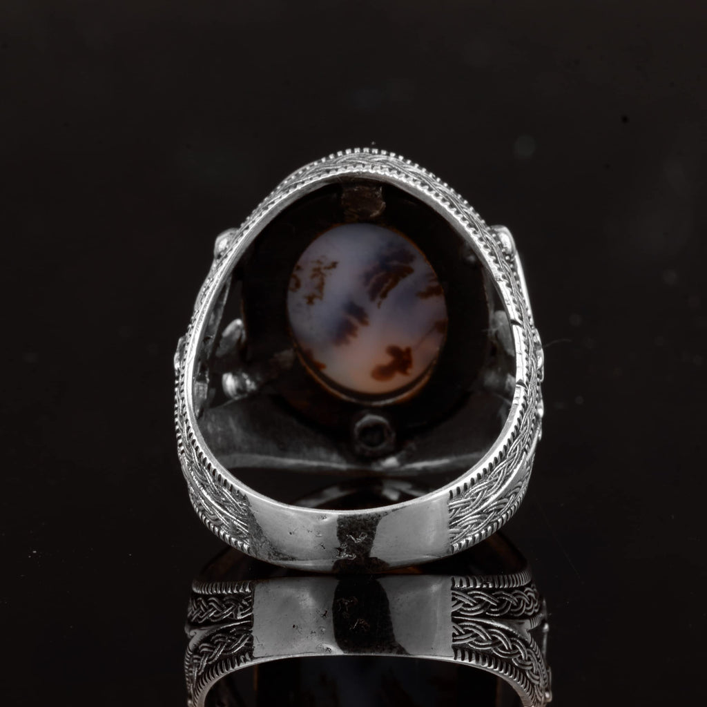 Natural Stone Men's Ring - Sword Ring, 925 Sterling Silver (Yemen Agate) — 6