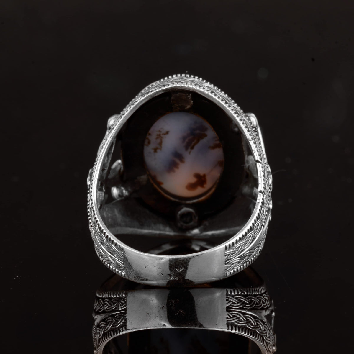 Natural Yemeni Agate Stone Silver Men's Ring — 8