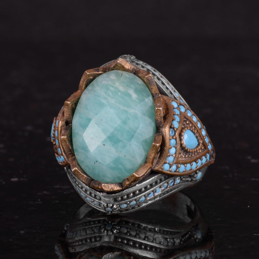 Natural Amazonite Stone Handcrafted Ring - 925 Sterling Silver — 6