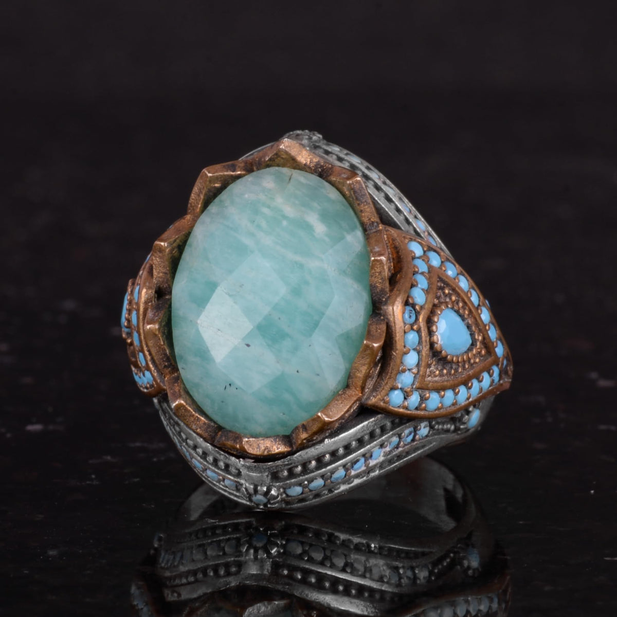 Natural Amazonite Stone Handcrafted Ring - 925 Sterling Silver — 6