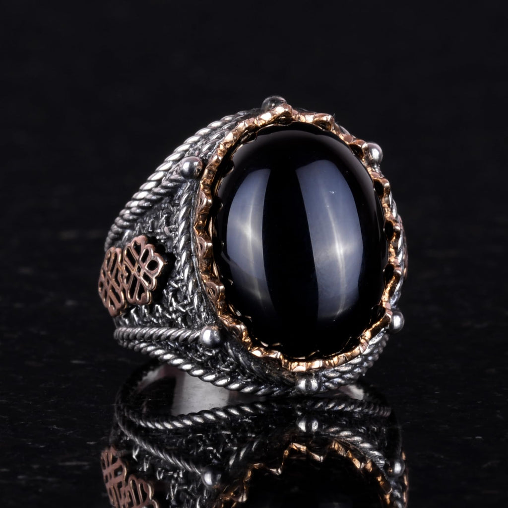 Natural Onyx Stone Ring - 925 Sterling Silver Men's Ring (Model-2) — 4
