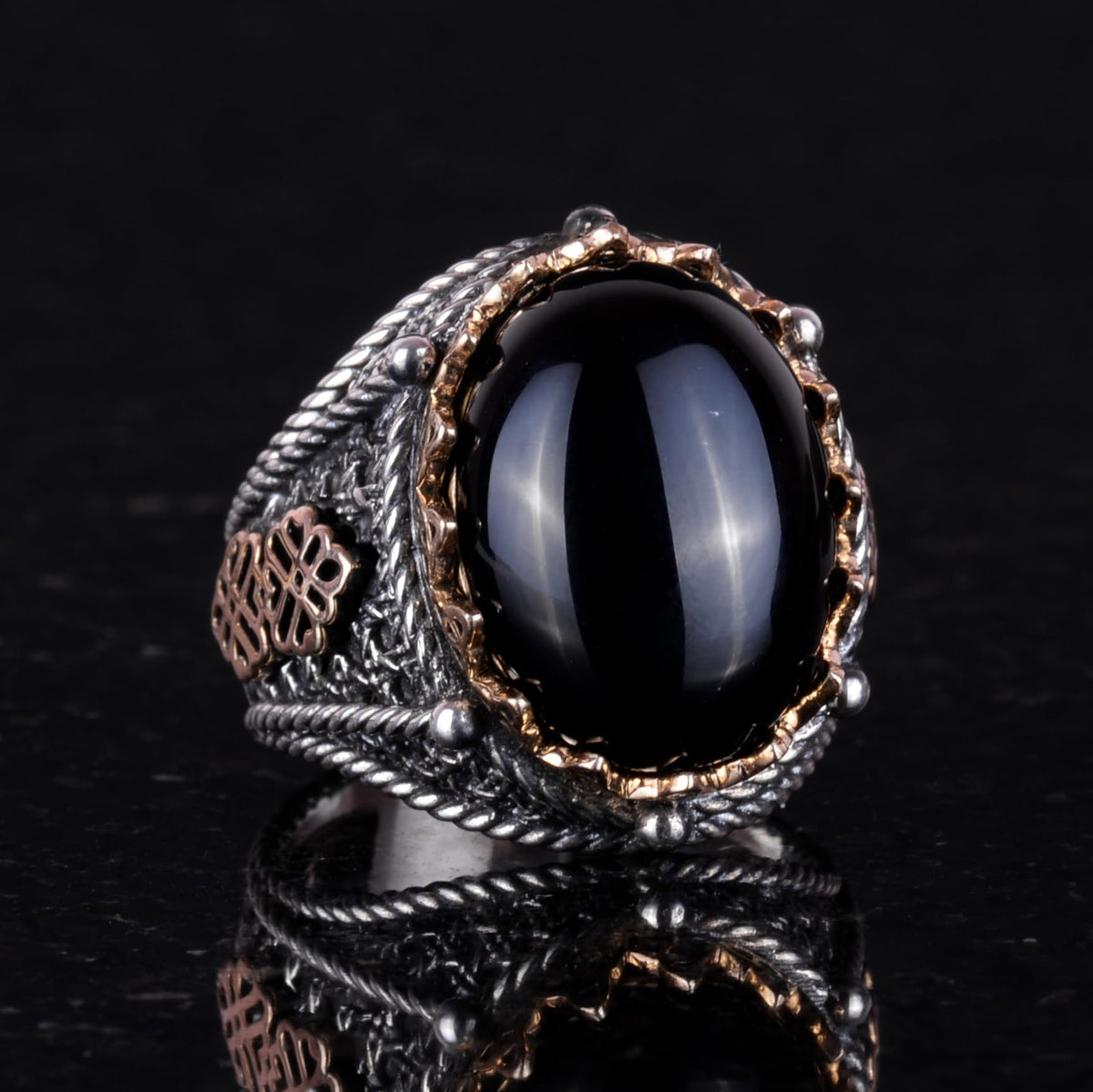 Natural Onyx Stone Ring - 925 Sterling Silver Men's Ring (Model-2) — 4