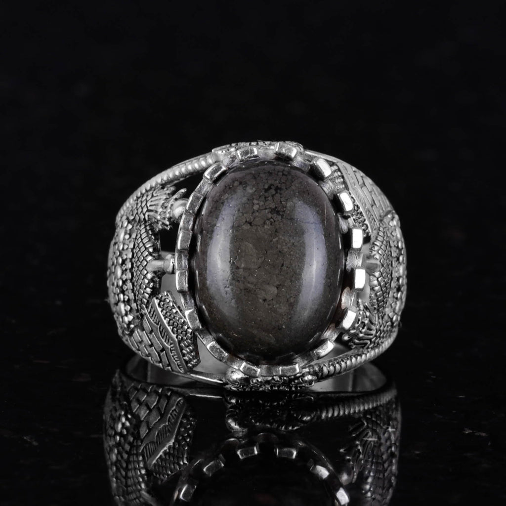 Natural Pyrite Stone Ring - 925 Sterling Silver Men's Ring (Model-2) — 3
