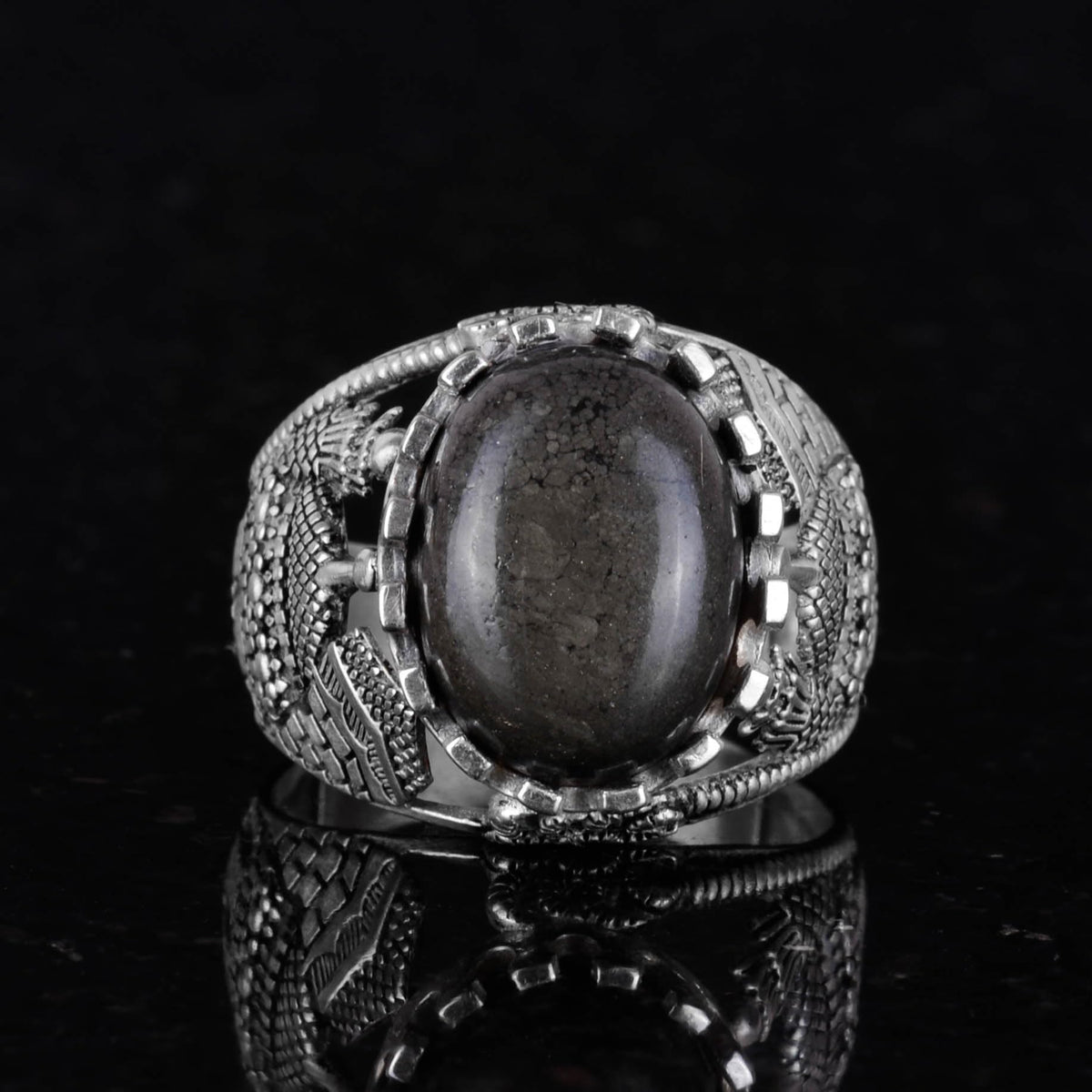 Natural Pyrite Stone Ring - 925 Sterling Silver Men's Ring (Model-2) — 3