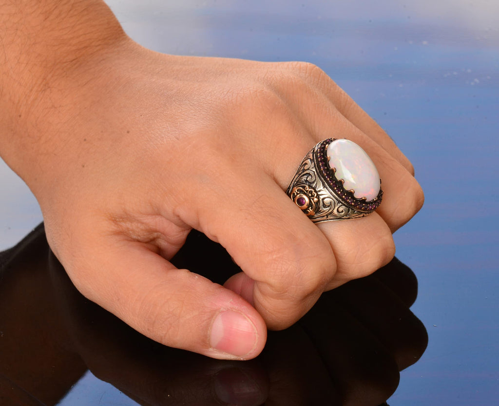 Natural Australian Opal Stone Ring, 7.55 Carat, Silver Ring — 7